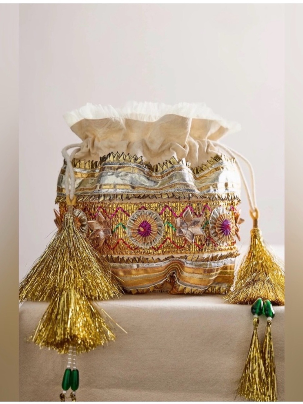 New! Free People sparkle mini gift sack in gold, new in sealed plastic